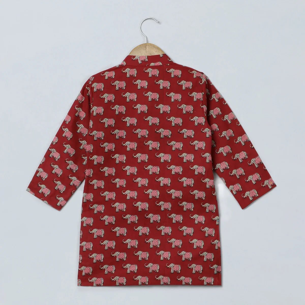 Jaipuri elephant print red kurta pyjama set for boys   byb premium