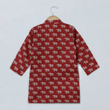Jaipuri Elephant Print Red Kurta Pyjama Set for Boys - BYB PREMIUM