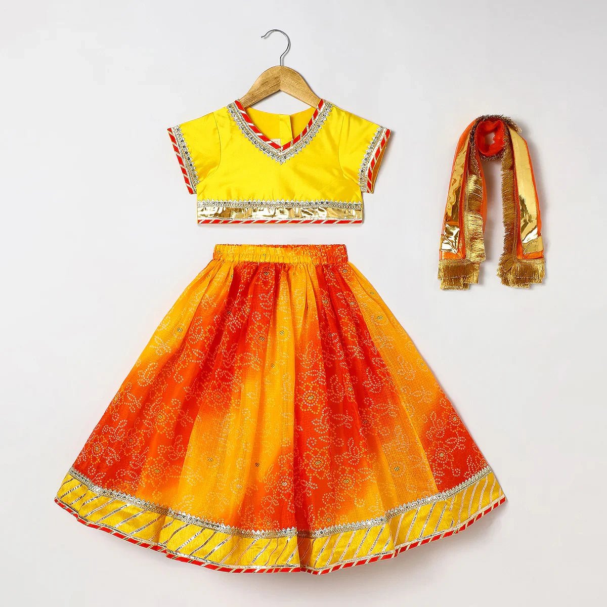 Kota doria gota embellished strapy top skirt and dupatte set   byb premium