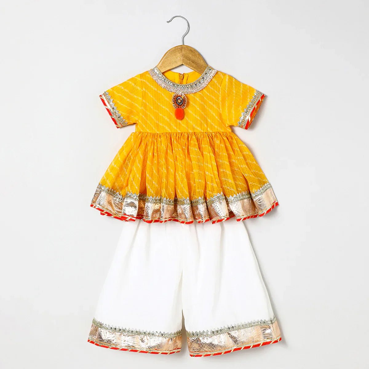 Kota doria peplum top & plazo set with gota embellishment   byb premium