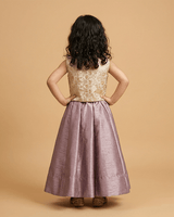 Lavender Raw Dupion Silk Girls Dress with Chanderi Top & Pearl Embroidery - BYB PREMIUM