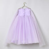Lavender Tulle Girls Party Gown with Metallic Embroidery & Detachable Sleeves - BYB PREMIUM