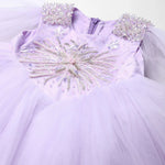 Load image into Gallery viewer, Lavender Tulle Girls Party Gown with Metallic Embroidery &amp; Detachable Sleeves - BYB PREMIUM
