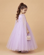 Load image into Gallery viewer, Lavender Tulle Girls Party Gown with Metallic Embroidery &amp; Detachable Sleeves - BYB PREMIUM
