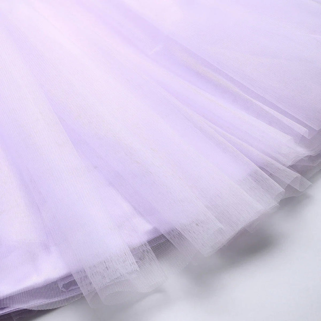 Lavender Tulle Girls Party Gown with Metallic Embroidery & Detachable Sleeves - BYB PREMIUM