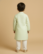 Load image into Gallery viewer, Light Green Chanderi Silk Kurta &amp; Off-White Cotton Pyjama Set for Boys - BYB PREMIUM
