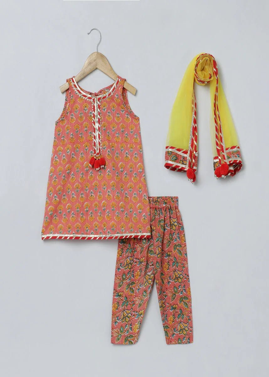 Light Orange, Red & Yellow Ethnic Set for Girls - BYB PREMIUM