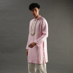 Load image into Gallery viewer, Light Pink Linen Kurta Pyjama Set with Hand Embroidery - BYB PREMIUM
