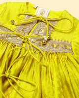 Lime Yellow Banarasi Silk Kurti Dhoti Set for Girls - BYB PREMIUM