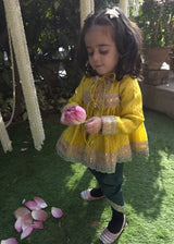 Lime Yellow Banarasi Silk Kurti Dhoti Set for Girls - BYB PREMIUM