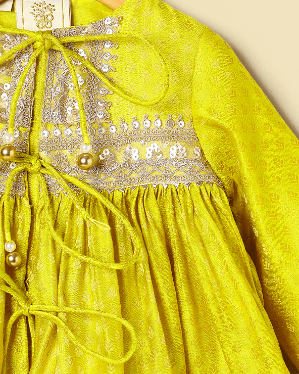 Lime Yellow Banarasi Silk Kurti Dhoti Set for Girls - BYB PREMIUM