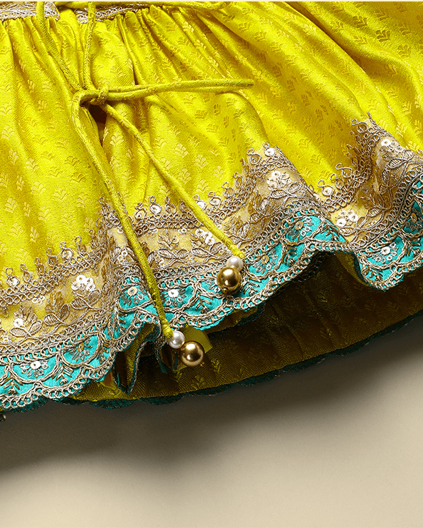 Lime Yellow Banarasi Silk Kurti Dhoti Set for Girls - BYB PREMIUM
