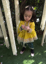 Lime Yellow Banarasi Silk Kurti Dhoti Set for Girls - BYB PREMIUM