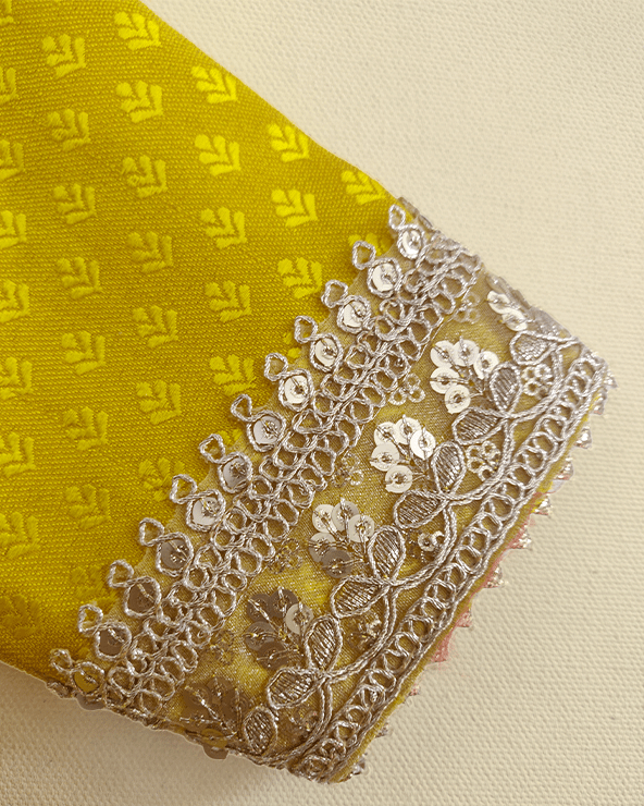 Lime Yellow Banarasi Silk Kurti Sharara Set for Girls with Cotton Lining - BYB PREMIUM