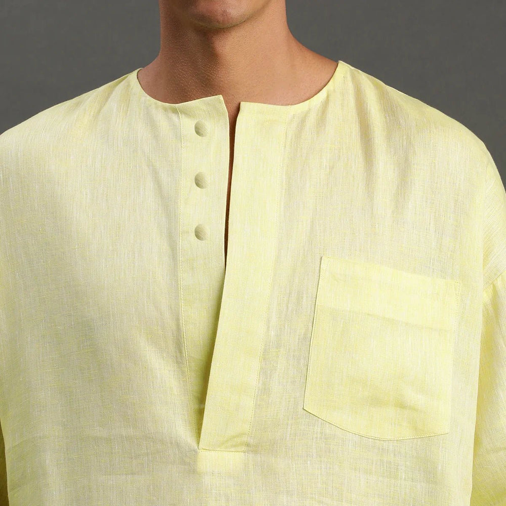 Lime Yellow Linen Short Kurta - BYB PREMIUM