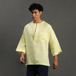 Load image into Gallery viewer, Lime Yellow Linen Short Kurta - BYB PREMIUM
