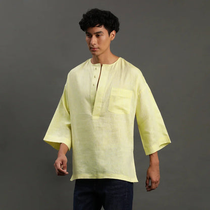 Lime Yellow Linen Short Kurta - BYB PREMIUM