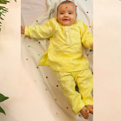 Lime yellow pure linen short kurt’s pajama set - BYB PREMIUM