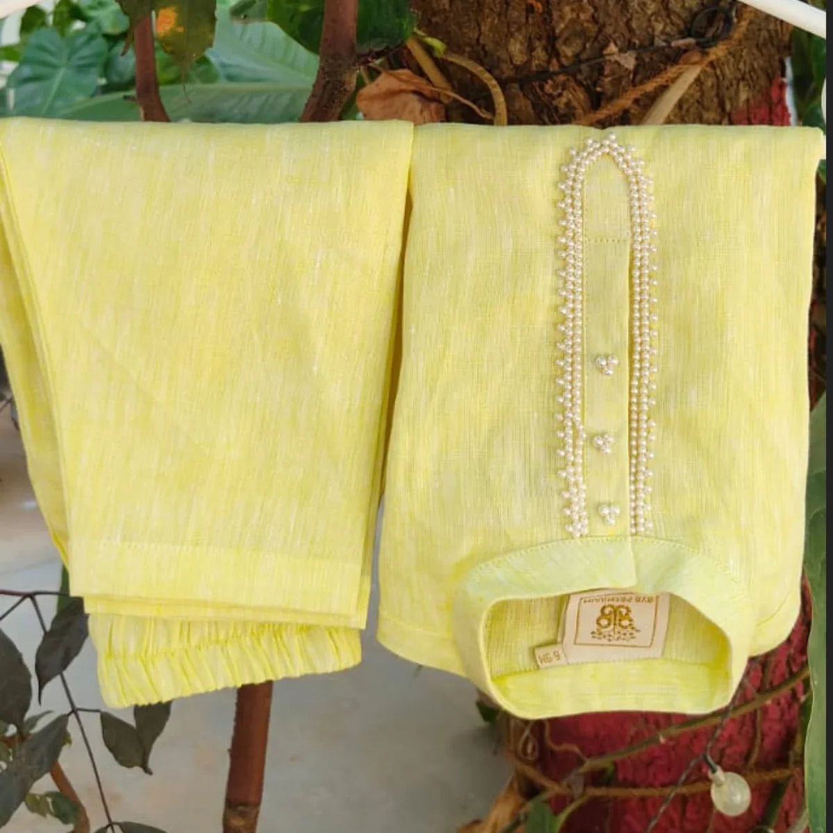 Lime yellow pure linen short kurt’s pajama set   byb premium