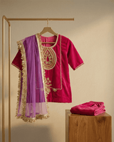 Magenta Pink Velvet Kurta Salwar Set for Girls with Dupatta - BYB PREMIUM