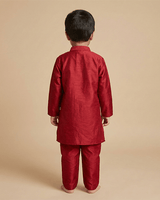 Maroon Dola Silk Kurta Pyjama Set for Boys with Embroidered Bandi - BYB PREMIUM