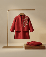 Maroon Dola Silk Kurta Pyjama Set for Boys with Embroidered Bandi - BYB PREMIUM