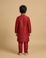 Maroon Dola Silk Kurta Pyjama Set for Boys with Thread & Mirror Work - BYB PREMIUM