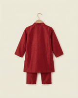 Maroon Dola Silk Kurta Pyjama Set for Boys with Thread & Mirror Work - BYB PREMIUM