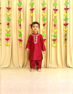Load image into Gallery viewer, Maroon Kurta Pyjama with Mirror &amp; Thread Embroidery - BYB PREMIUM
