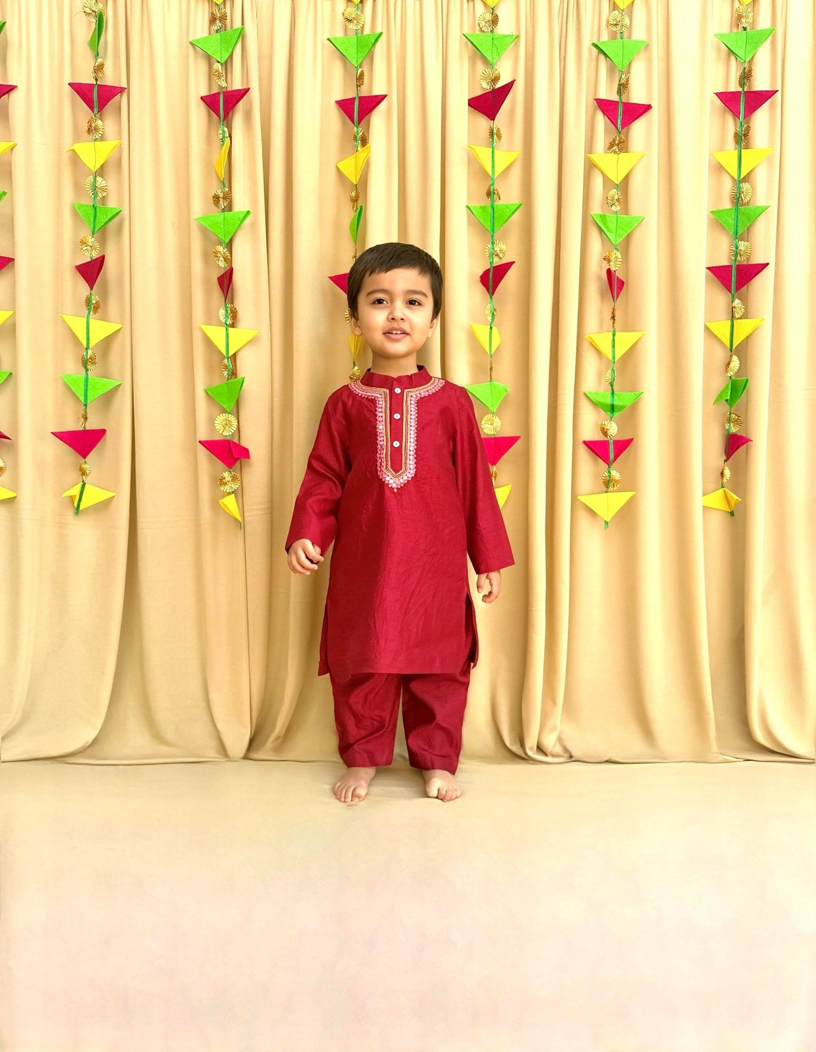 Maroon Kurta Pyjama with Mirror & Thread Embroidery - BYB PREMIUM