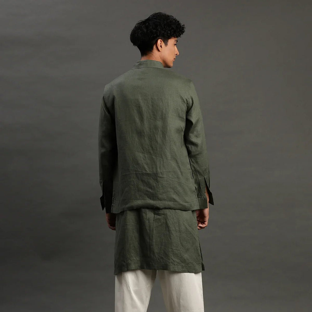 Men Olive Green Kurta Jacket Set – Festive & Wedding Wear - BYB PREMIUM