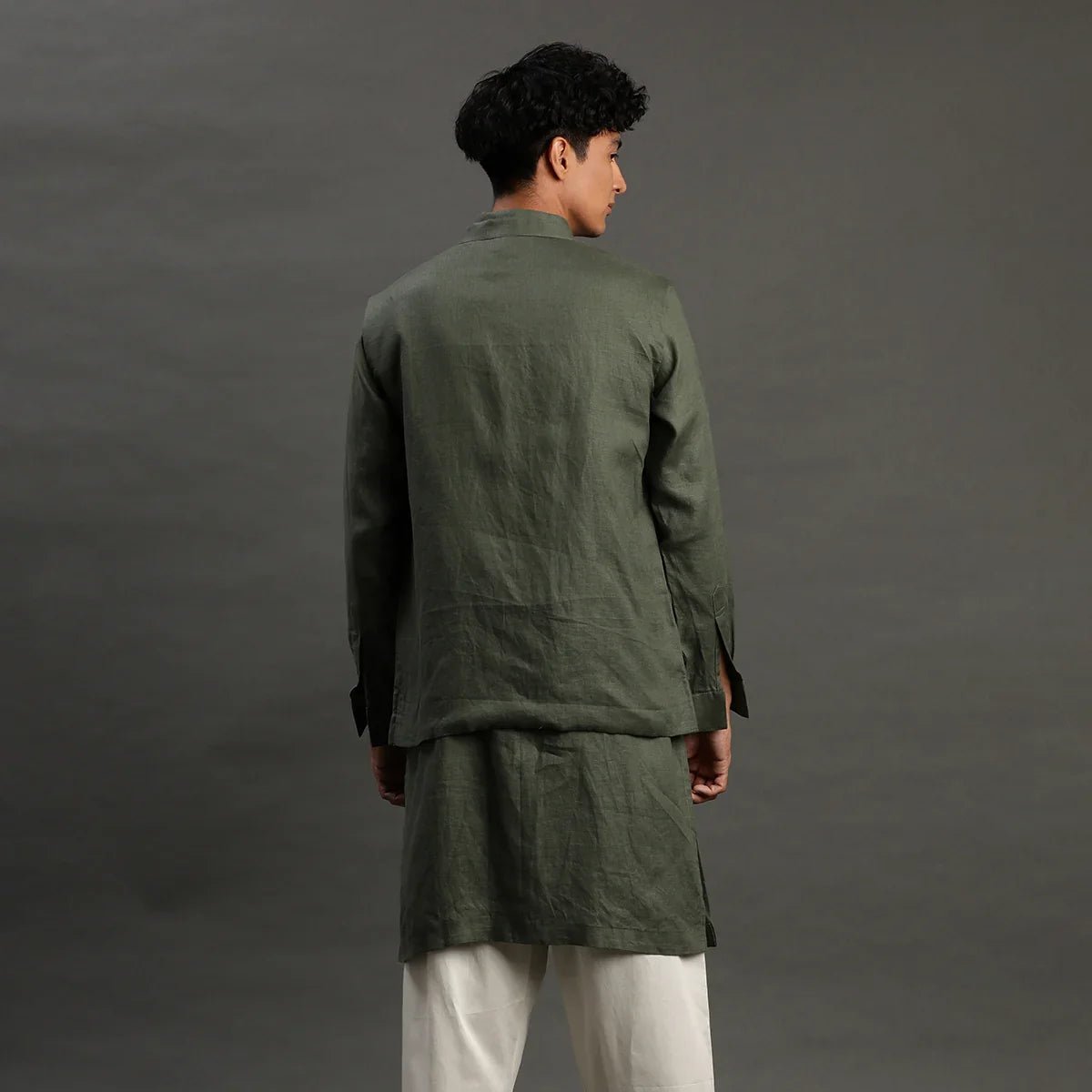 Men olive green kurta jacket set – festive & wedding wear   byb premium