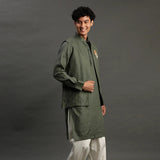 Men Olive Green Kurta Jacket Set – Festive & Wedding Wear - BYB PREMIUM