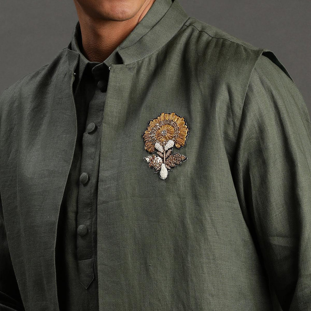 Men Olive Green Kurta Jacket Set – Festive & Wedding Wear - BYB PREMIUM