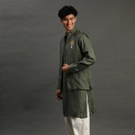 Load image into Gallery viewer, Men Olive Green Kurta Jacket Set – Festive &amp; Wedding Wear - BYB PREMIUM
