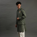 Men Olive Green Kurta Jacket Set – Festive & Wedding Wear - BYB PREMIUM