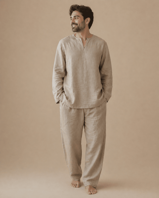 Men's Beige Linen Co-ord Set – Premium Relaxed Fit Linen Outfit for Men
