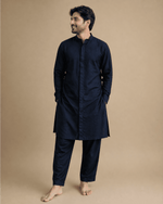 Load image into Gallery viewer, Men‚Äôs Navy Blue Linen Kurta Pajama Set ‚Äì Classic Ethnic Wear - BYB PREMIUM
