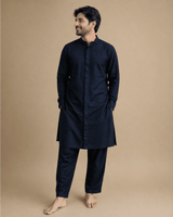 Men‚Äôs Navy Blue Linen Kurta Pajama Set ‚Äì Classic Ethnic Wear - BYB PREMIUM