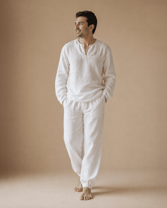 Men's Off-White Linen Co-ord Set – Premium Linen Outfit for Men