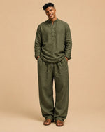 Load image into Gallery viewer, Men‚Äôs Olive Linen Lounge Set ‚Äì Premium Co-Ord Outfit - BYB PREMIUM
