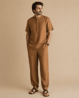 Men's Rust Brown Linen Co-ord Set – Relaxed Fit Linen Clothing for Men