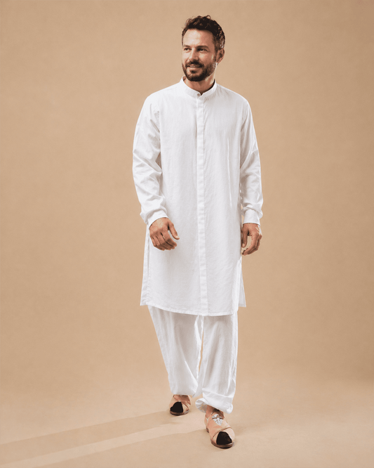 Men‚Äôs White Linen Kurta Pajama Set ‚Äì Classic Summer Ethnic Wear - BYB PREMIUM