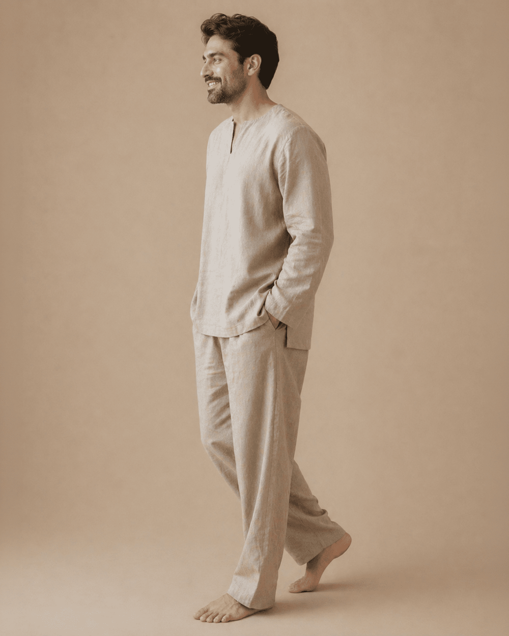 Men's Beige Linen Co-ord Set – Premium Relaxed Fit Linen Outfit for Men