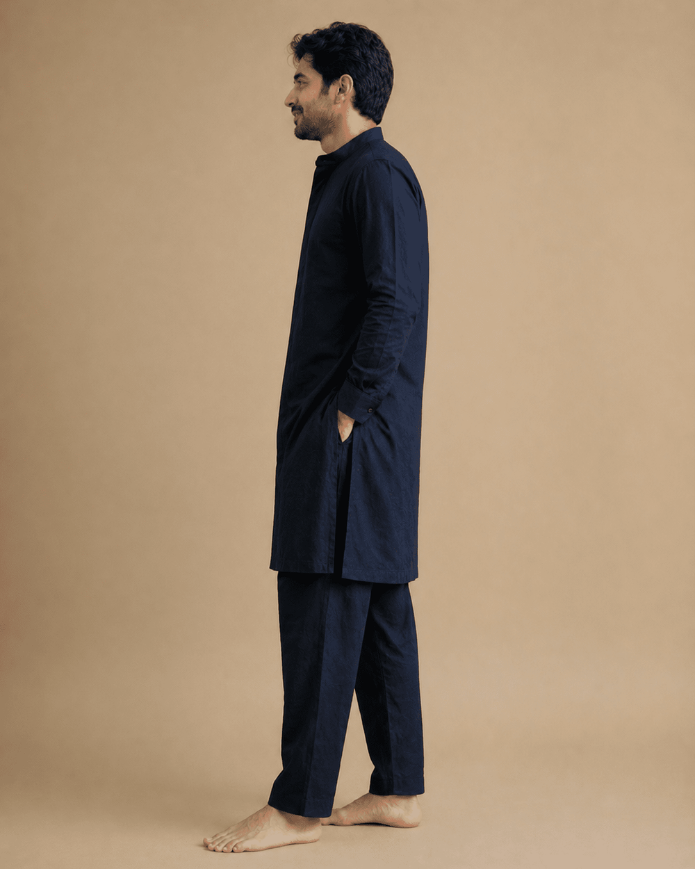 Men’s Navy Blue Linen Kurta Pajama Set – Classic Ethnic Wear - BYB PREMIUM