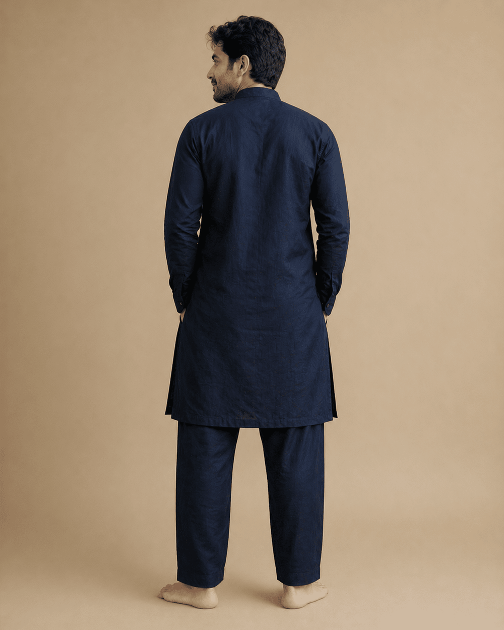 Men’s Navy Blue Linen Kurta Pajama Set – Classic Ethnic Wear - BYB PREMIUM