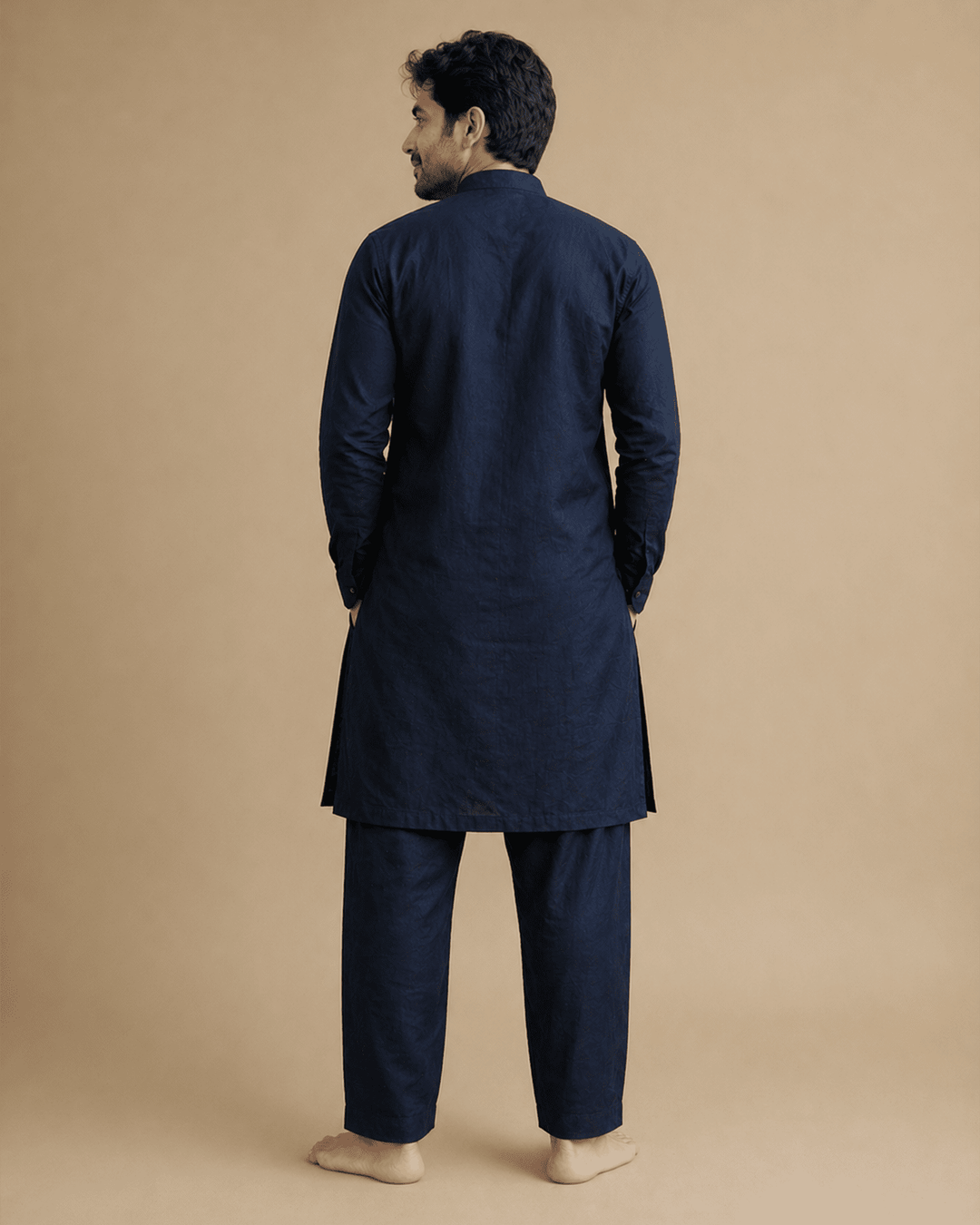 Men’s Navy Blue Linen Kurta Pajama Set – Classic Ethnic Wear - BYB PREMIUM