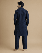 Load image into Gallery viewer, Men’s Navy Blue Linen Kurta Pajama Set – Classic Ethnic Wear - BYB PREMIUM

