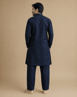 Men’s Navy Blue Linen Kurta Pajama Set – Classic Ethnic Wear - BYB PREMIUM
