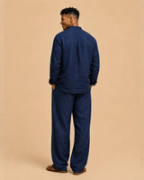 Men's Navy Blue Linen Lounge Set – Breathable Relaxed Fit Linen Co-ord for Men